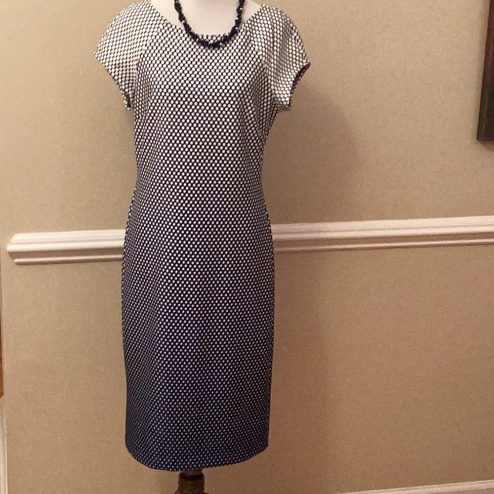 Beige by eci Navy and White Polka Dot Sheath Dress - Picture 1 of 11